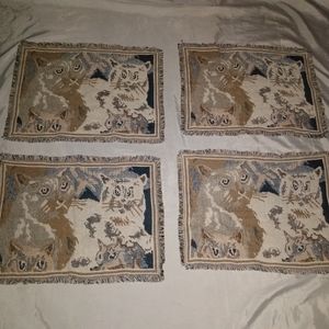 4 cat theme New woven fabric beige fringed cotton placemats 13 x 19